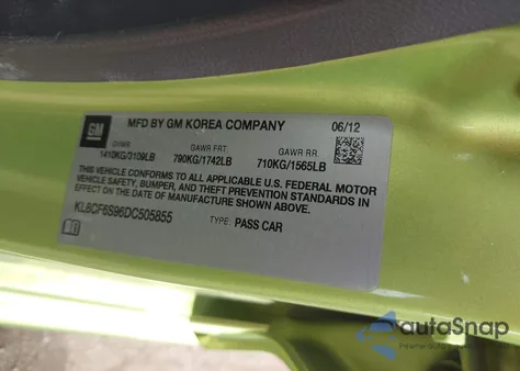 2013 Chevrolet Spark 2Lt Auto from USA, damaged, VIN KL8CF6S96DC505855